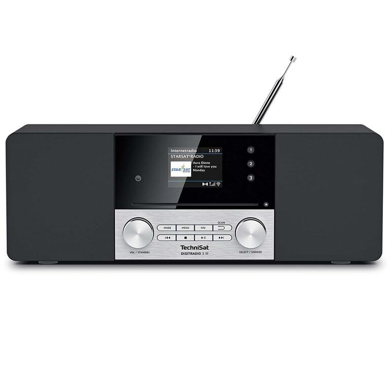 TechniSat DIGITRADIO 3 IR TechniSat DIGITRADIO 3 I mit Bildschirm und Drehreglern auf einer Oberfläche.