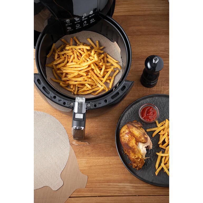 NoStik® Airfryer-Schutzeinlage, 2er-Set NoStik® Airfryer-Schutzeinlage mit Pommes und Hähnchen