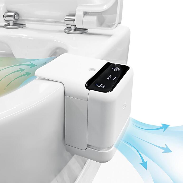 Nahezu lautlos saugt AirCube die Luft aus dem WC-Becken ab und neutralisiert die Geruchsmoleküle – für ein natürlich frisches Raumklima. AirCube Luftreinigungssystem mit Luftströmung