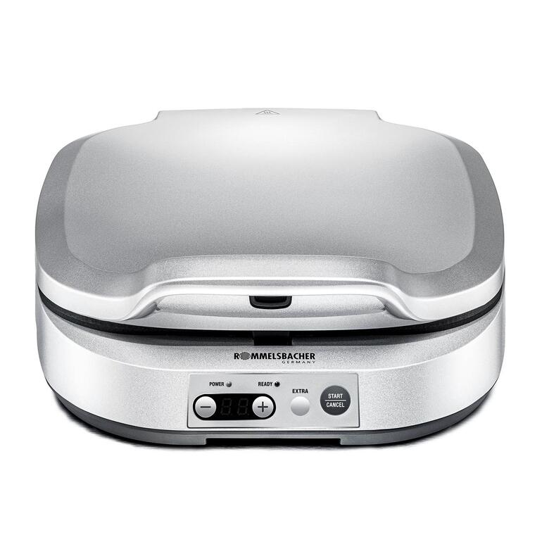 Mit hochwertigem Cool-Touch-Gehäuse aus robustem PF-Kunststoff. Obere Ansicht des geschlossenen Premium Pancake-Makers XXL.