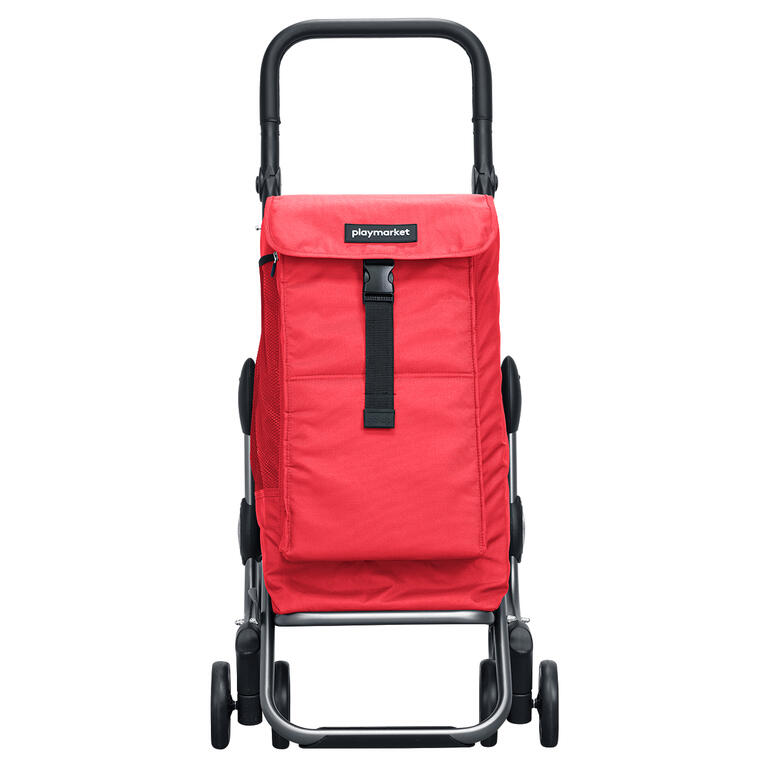 Rot Roter Einkaufswagen Go up Premium frontal aufgenommen.