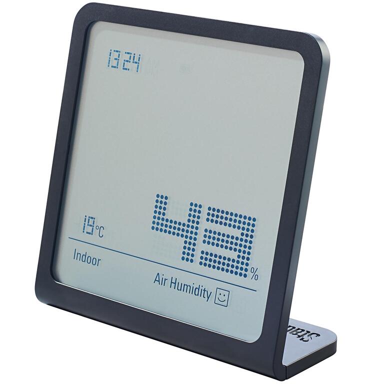 Schwarz Schwarzes Design-Hygrometer mit digitaler Anzeige von Temperatur und Luftfeuchtigkeit