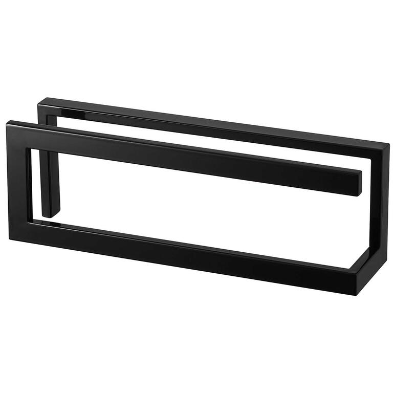 Schwarzes Schuhregal in modernem Design, ohne Schuhe darauf.