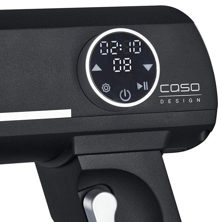 Selbsterklärendes Touch-Display mit Timer-Funktion. Display der Küchenmaschine Caso KM 1.800 mit Bedienelementen.