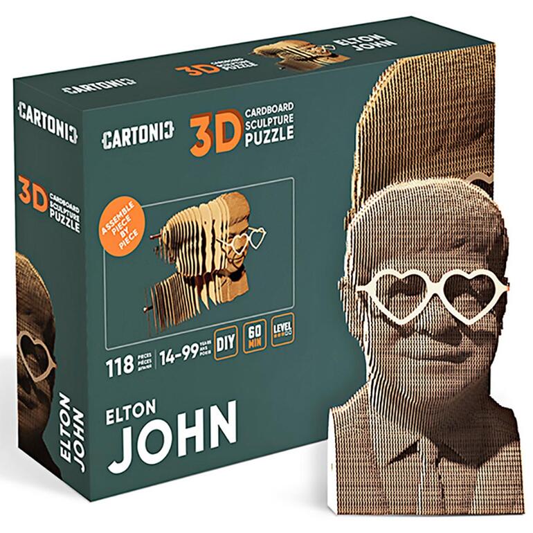 Verpackung des 3D-Puzzles mit Bild des Kartonmodells eines Mannes mit Herzbrille.