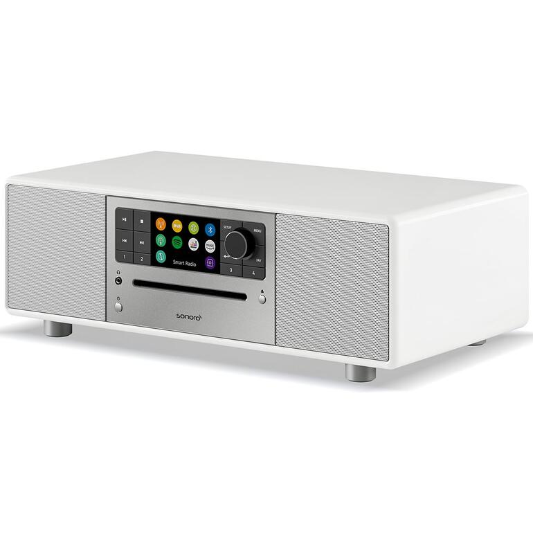 Weiß Sonoro PRESTIGE in Weiß mit großen Tasten und Display.