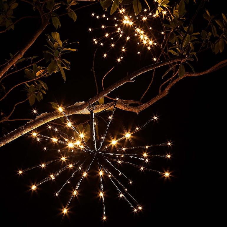 Polarstern Lichterkette bildet leuchtende Sterne an einem Baum.