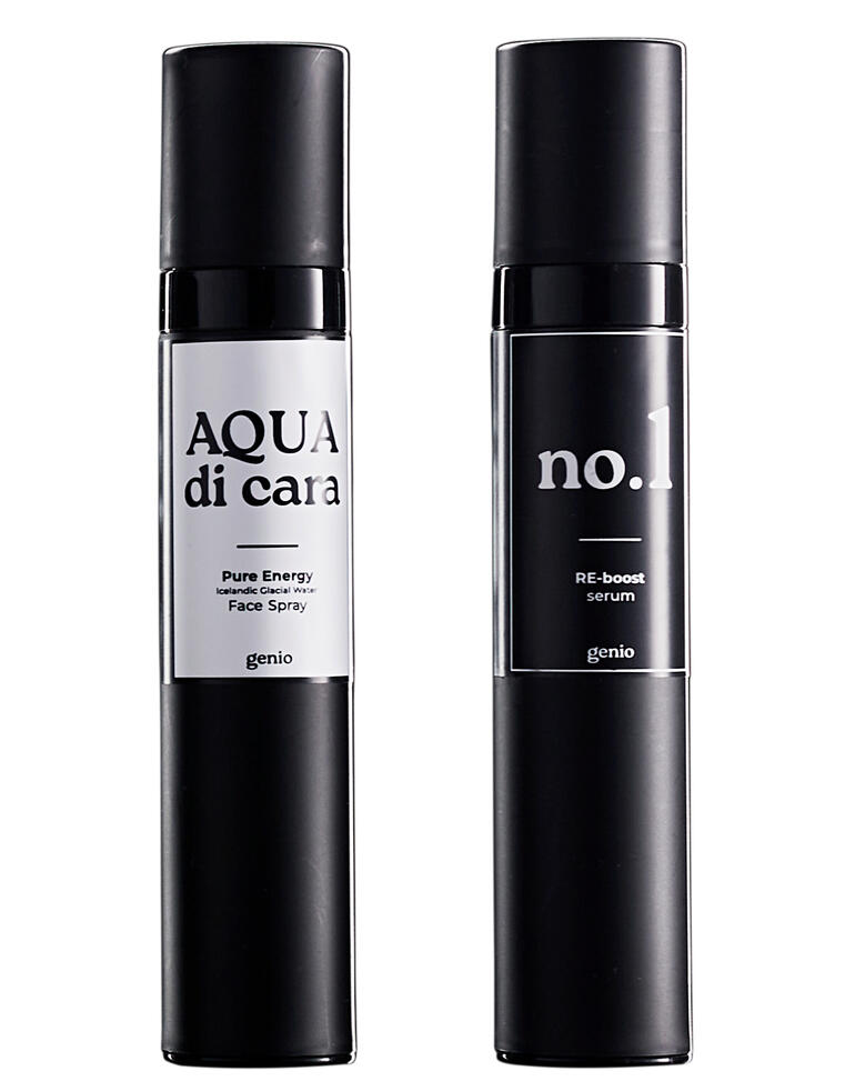 Nahaufnahme des Nachfüll-Sets mit Serum und Gesichtsspray