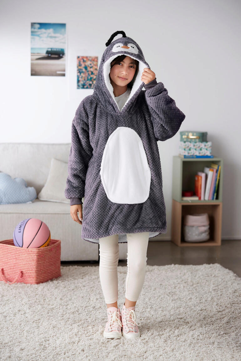 Wahlweise als Hasen- oder Pinguin-Hoodie und in je 3 Größen erhältlich. Kuschel-Motivpullover, Pinguin-Design, Größe S