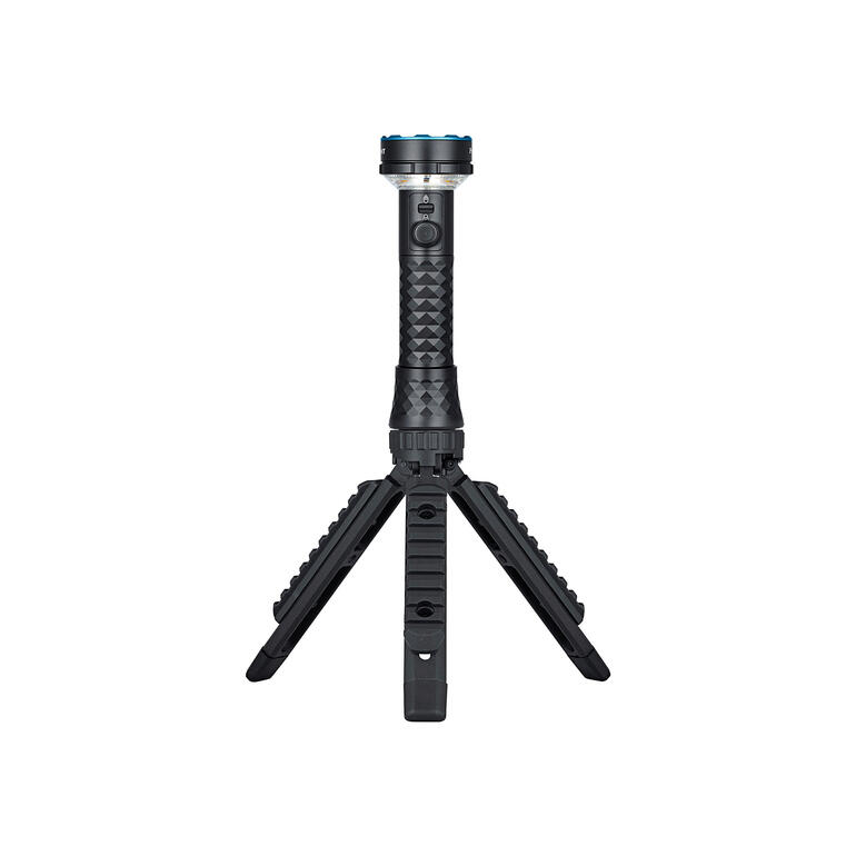 Schwarzes Dreibein-Stativ mit Taschenlampe