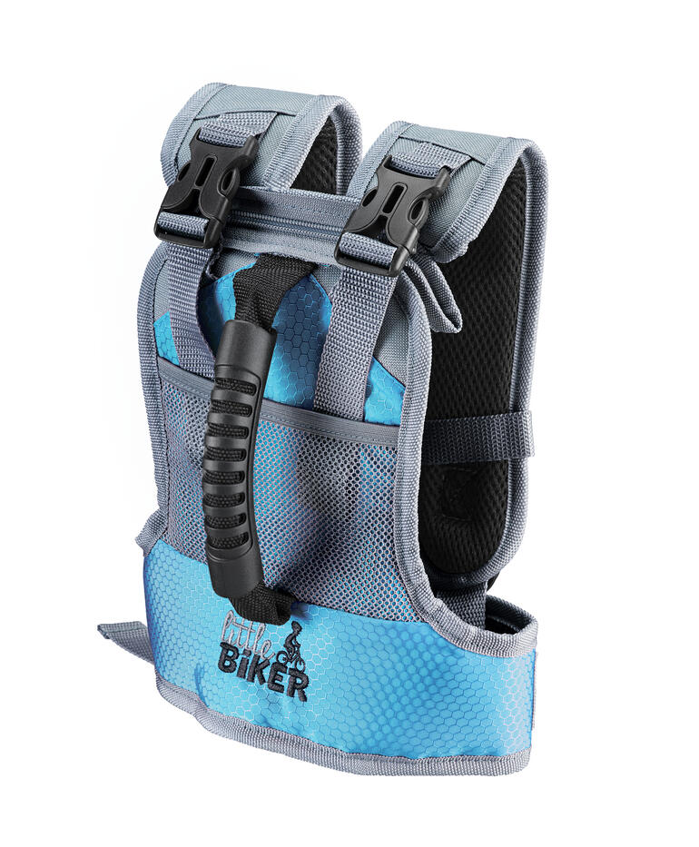 Fahrradlernweste in Blau mit verstellbaren Riemen.