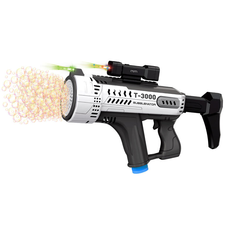 Seifenblasenmaschine BubbleNator T3000 mit Blasen aus der Öffnung.