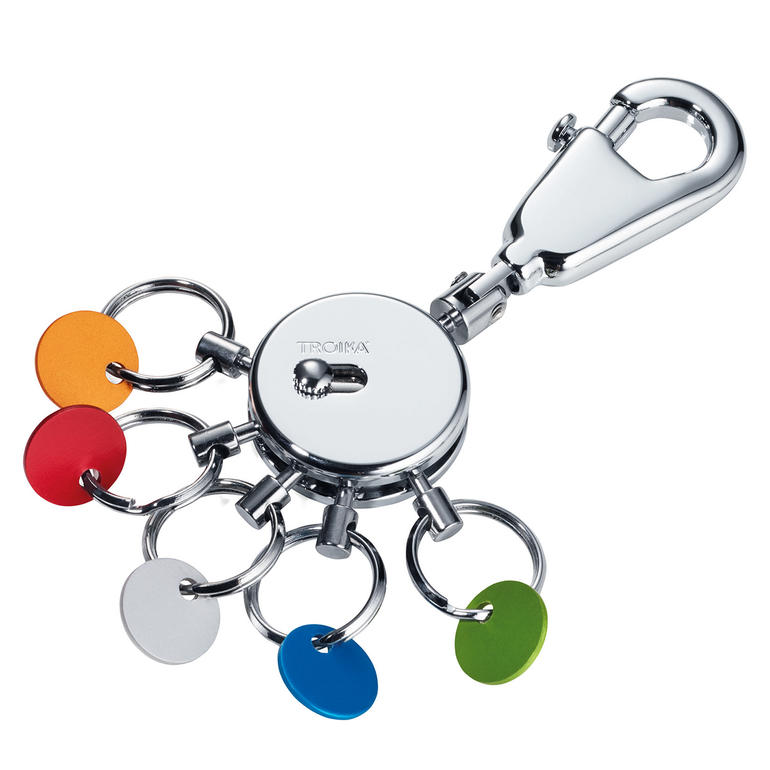 Key Organizer Key Organizer mit Schlüsselanhängern in verschiedenen Farben, auf weißem Hintergrund.