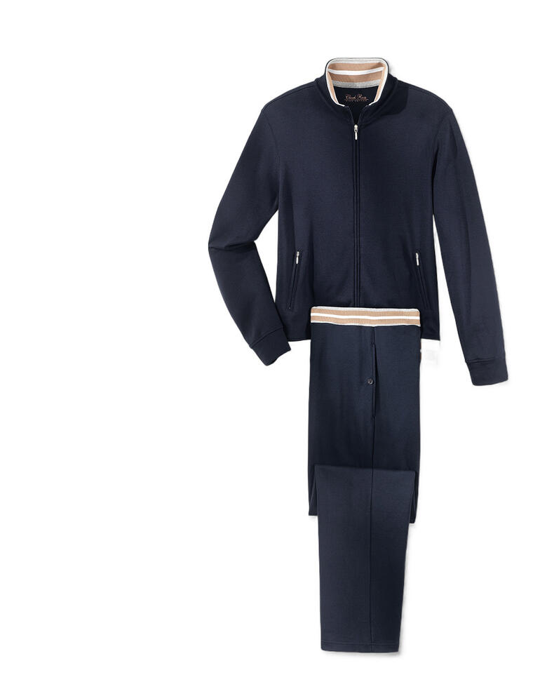 Pima-Cotton Herren-Homesuit, Marineblau Marineblaue Freizeitkleidungset für Herren mit Jacke und Hose.