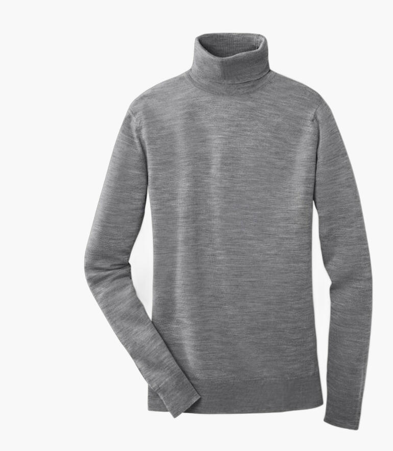 Handtaschen-Pulli mit Stehkragen in Grau.