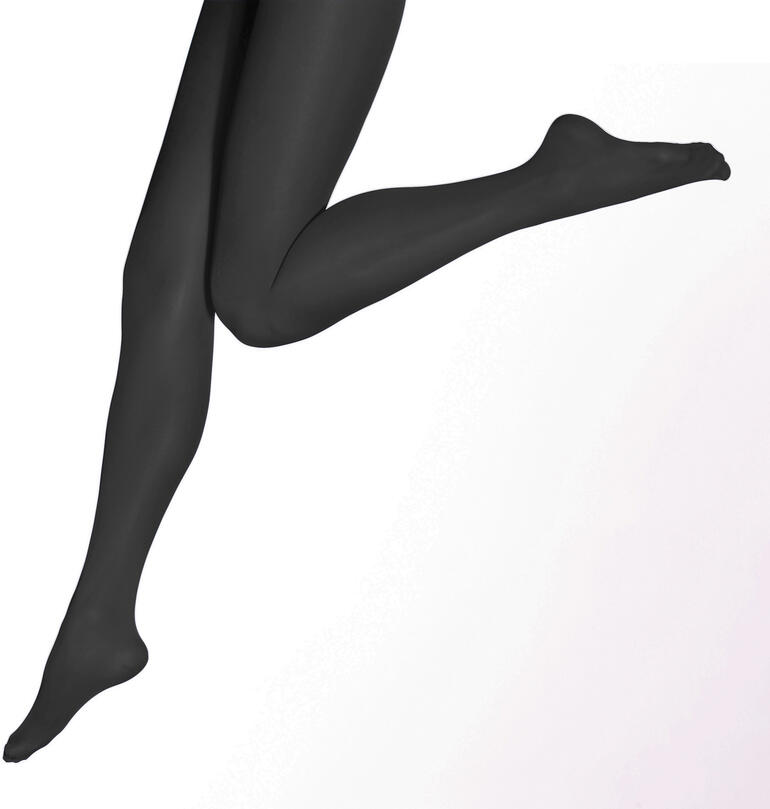 Schwarze Strumpfhose mit Bein in Bewegung, auf hellem Hintergrund