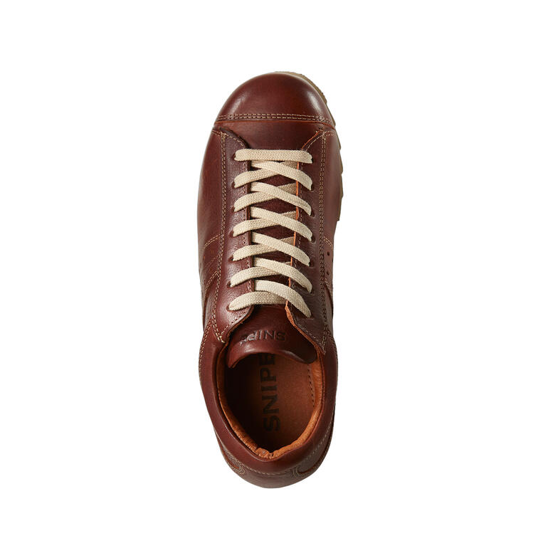 Rotbraun Brauner Snipe® Ripple-Ledersneaker von oben mit Schnürsenkeln