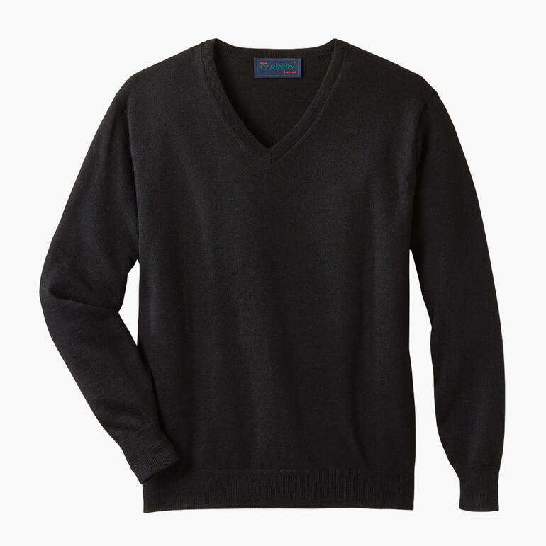 Schwarzer Alpaka-Reisepullover mit V-Ausschnitt in Größe 48