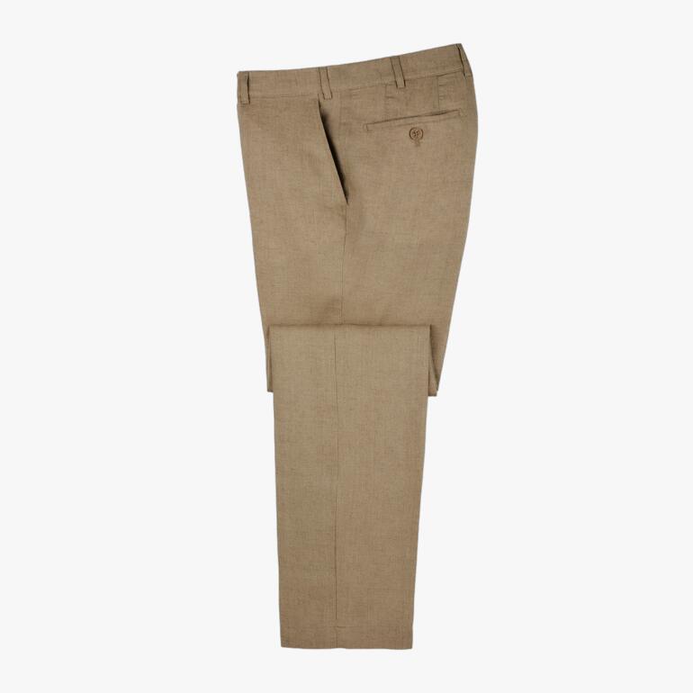 Beige Leinenhose mit schmalem Schnitt und fünf Gürtelschlaufen