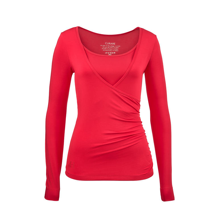 Wickelshirt Rotes Wickelshirt mit langen Ärmeln in Größe 36.