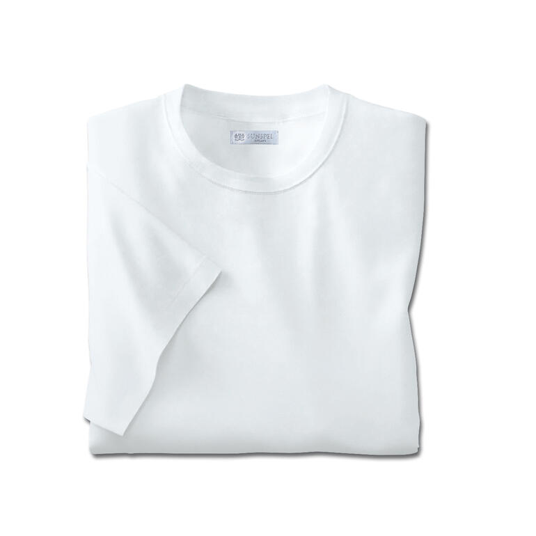 Weißes Sunspel-Shirt, kurzarm, Rundhals, Größe 46/48.