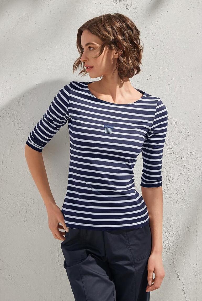 Navy/Weiß Gestreiftes Oberteil in Navy mit weißen Streifen und langem Arm.