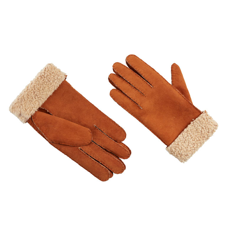 Braune Curly-Lamm-Handschuhe mit Futter aus Lammfell