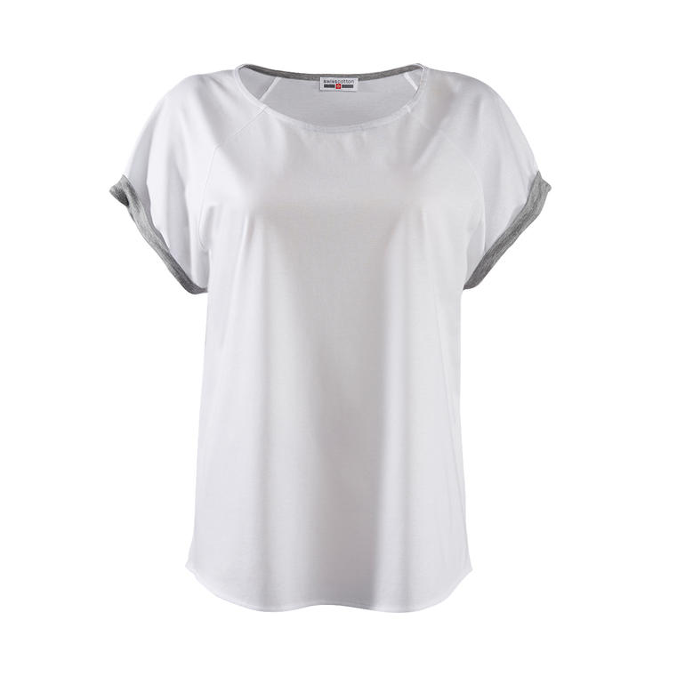 swiss+cotton Damen-Pyjama Vorderansicht des grauen Damen-Pyjamaoberteils, lässig.