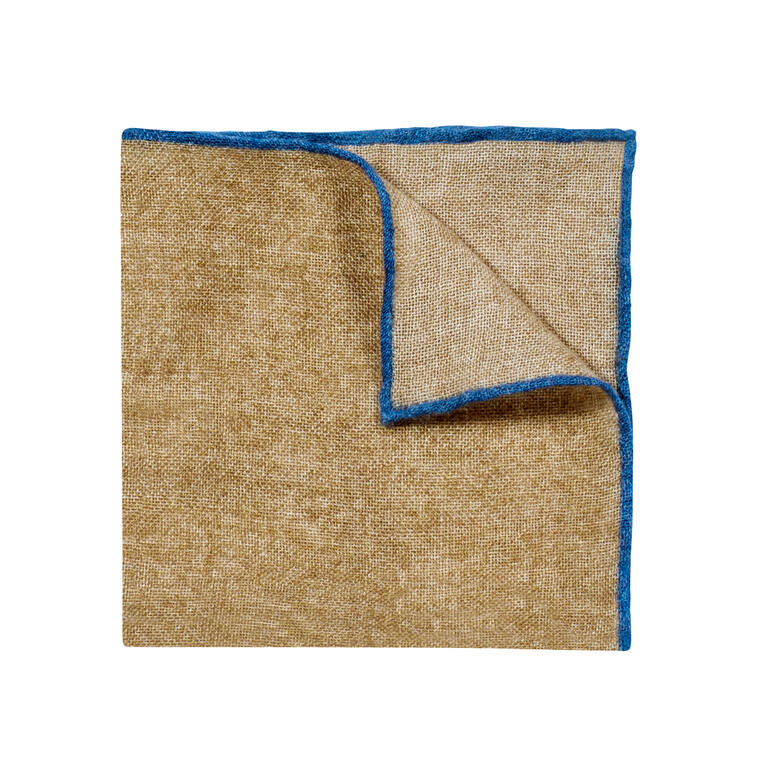 Beige/Blau Beige/Blaues Kaschmir-Einstecktuch mit umgeklapptem Rand
