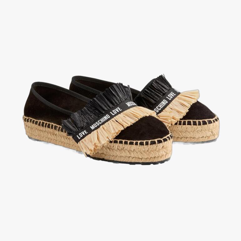 Love Moschino Veloursleder-Espadrilles mit schwarz-beigem Design