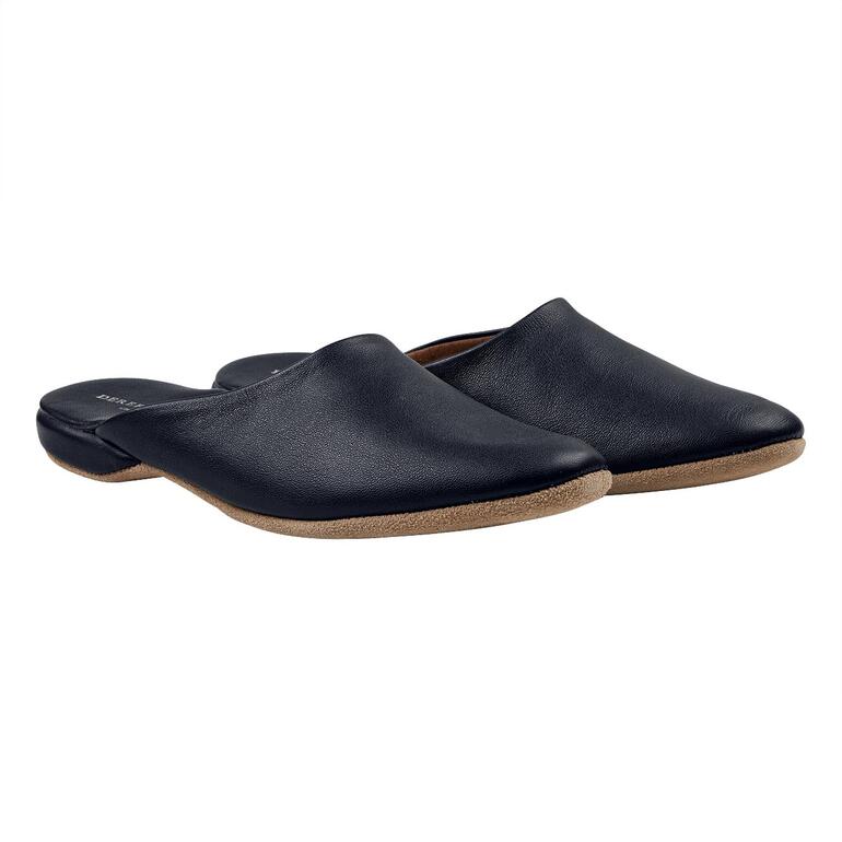 Navy Derek Rose Leder-Slipper in Navy, Größe 41, seitlich präsentiert.