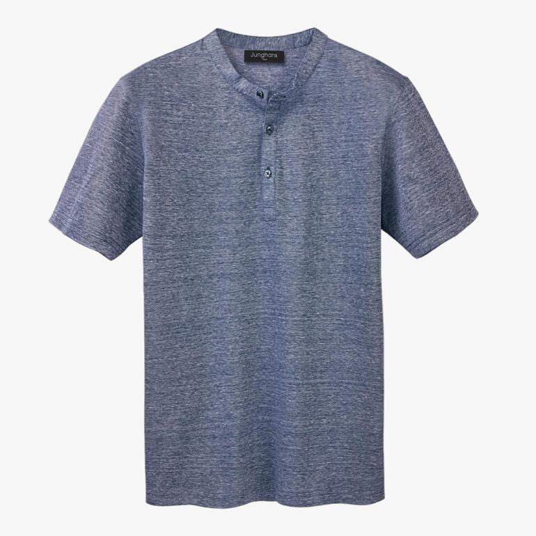Blaues Junghans Piqué-Henley-Shirt ohne Model.
