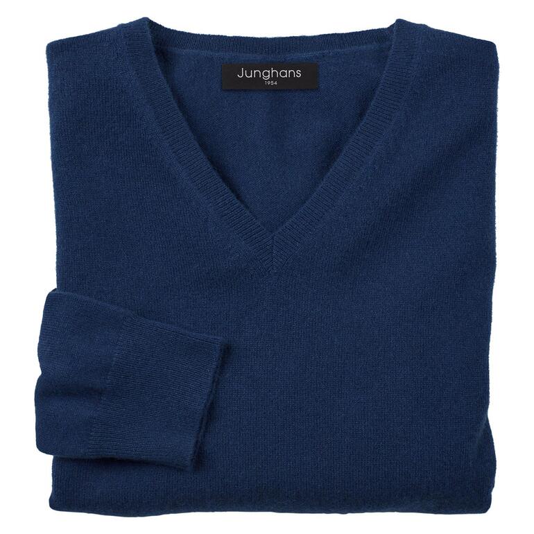 V-Pulli, Navy Dunkelblauer V-Pullover aus Kaschmir, folded.
