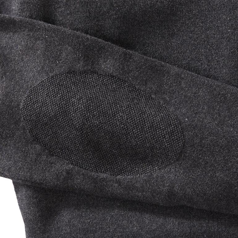 Detailaufnahme des Stoffes mit schwarzer Ellbogenverstärkung.