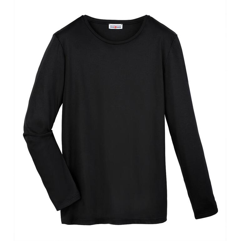 Schwarzes Edel-Longsleeve aus hochwertigen Materialien, schlicht und funktional