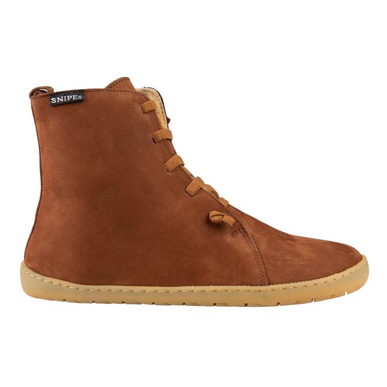 Vorderansicht des Snipe Winter-Barfuß-Boots in Braun