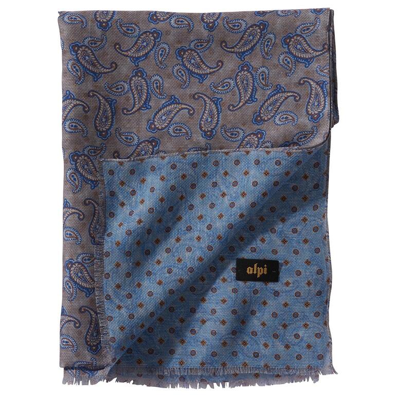 Chal mit zweifachem Druck, Muster in Blau und Beige