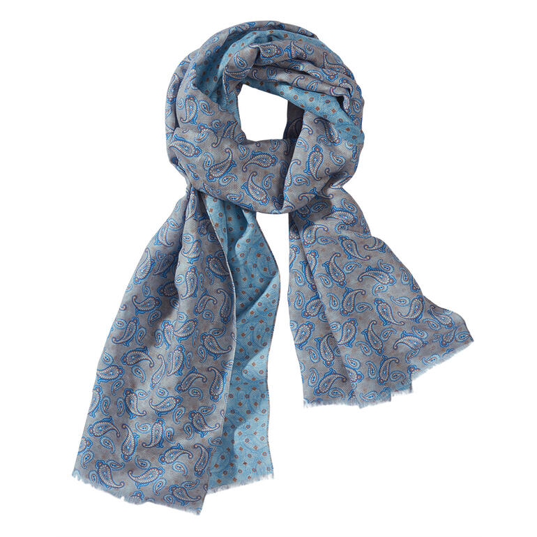 Doppelter Print-Schal in Blau mit Paisleymuster