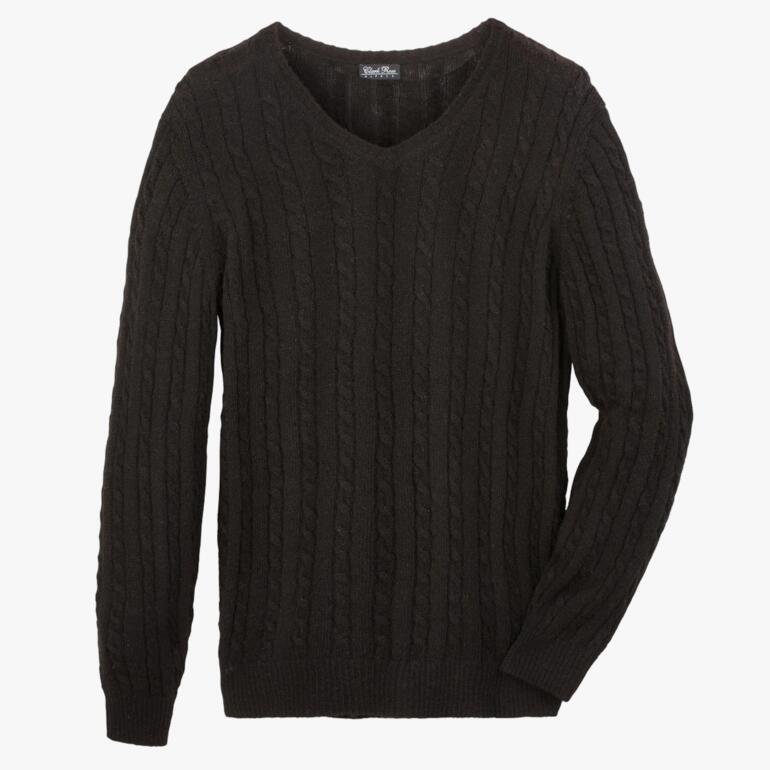 Schwarzer Herrenpullover aus Alpakawolle in V-Ausschnitt