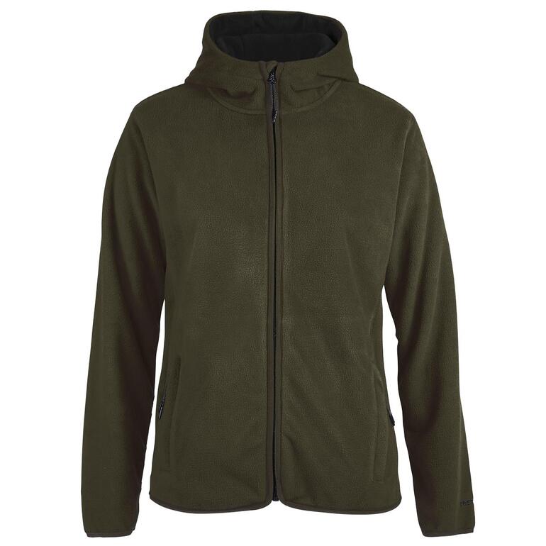 Damen, Oliv Olivegrüne wasserdichte Fleece-Kapuzenjacke für Damen in Größe 36.