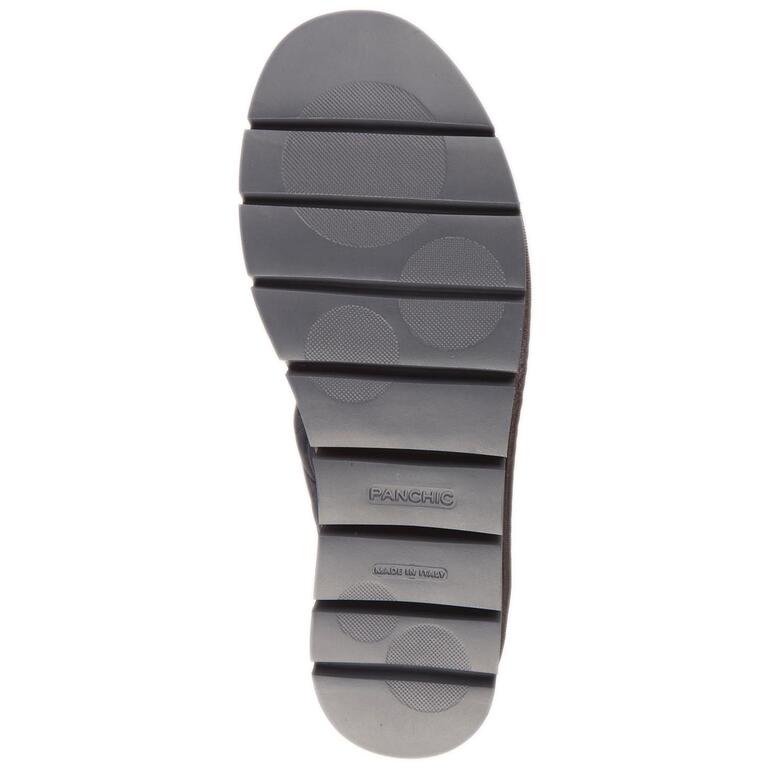 Sohle einer schwarzen Schlupf-Boots mit rutschfester Struktur.