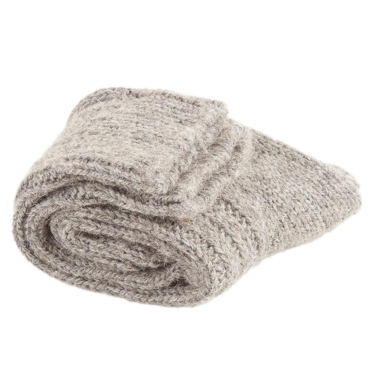 Hellgrau Gerollte Alpaka-Kuschelsocken in hellgrau, für gemütliche Wärme.
