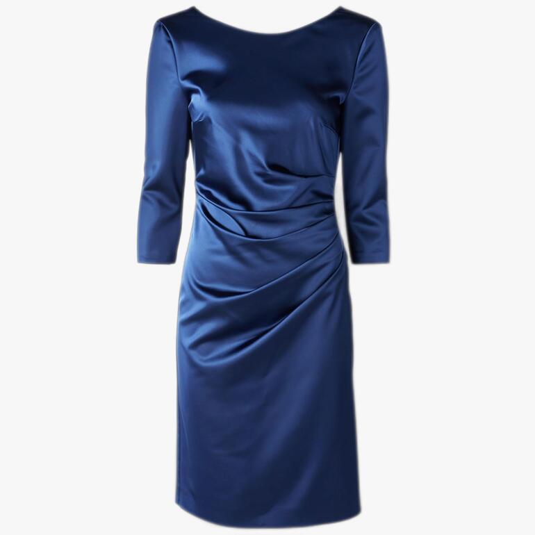 Blaues Swing Shift-Kleid mit gerafften Details
