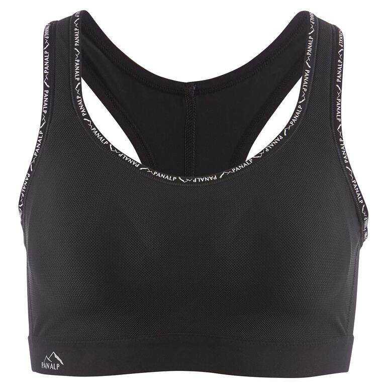 Sport-BH Vorderansicht eines schwarzen Sport-BHs in atmungsaktivem Material