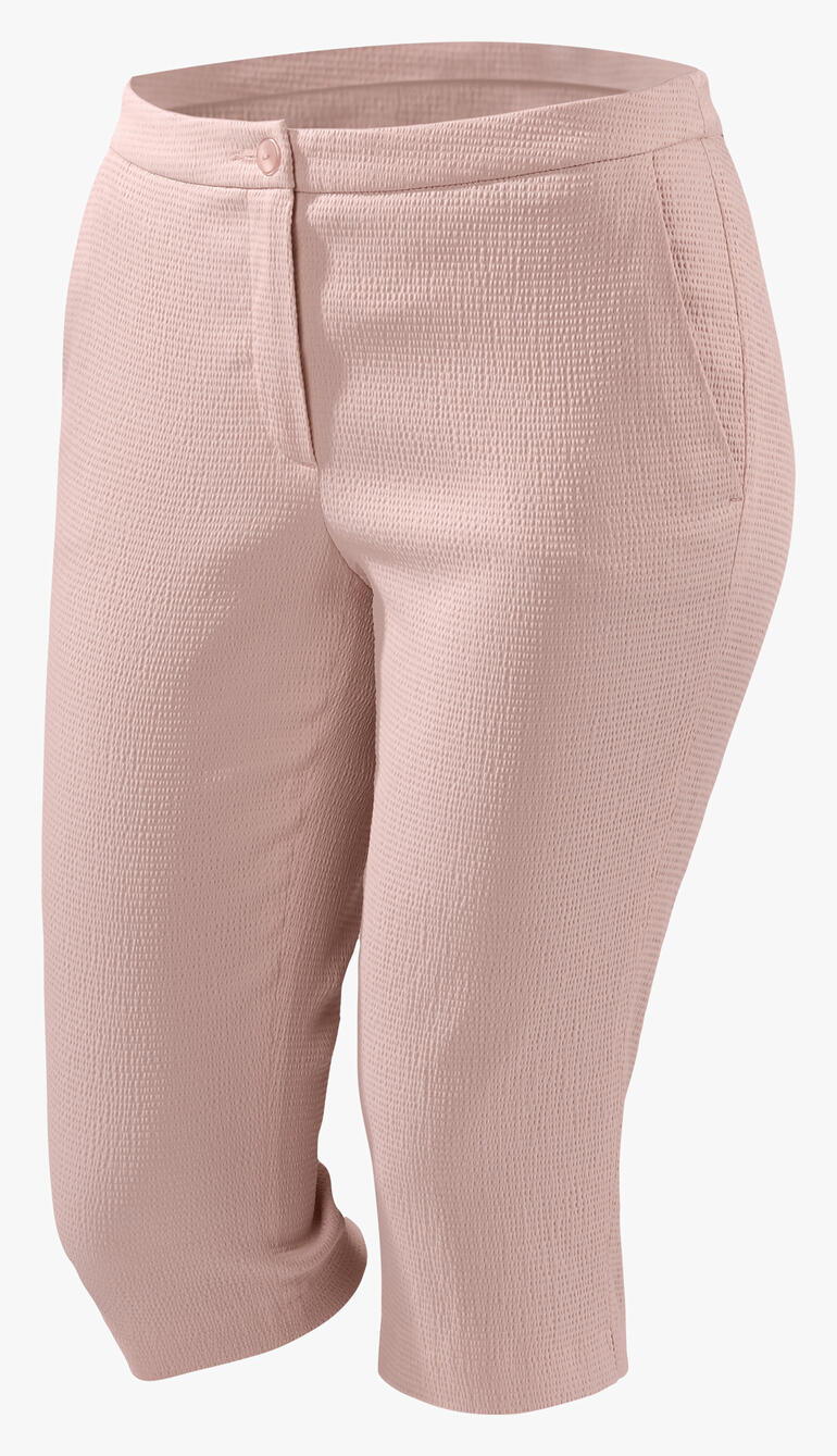 Vorderansicht einer hellen Seersucker-Caprihose.