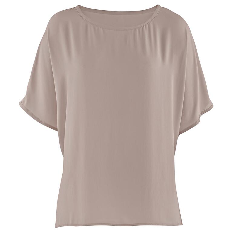 Beige T-Shirt-Bluse mit lockerem Schnitt und kurzem Arm.