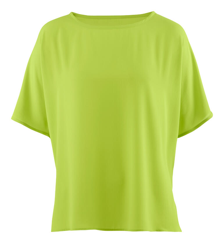 Limette Greige T-Shirt-Bluse mit weitem Schnitt und Rundhalsausschnitt.