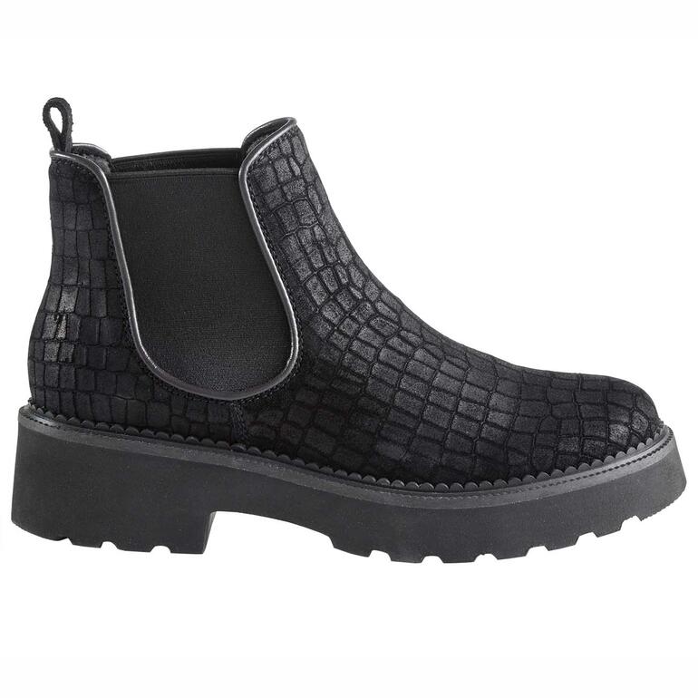 Schwarz Seitenansicht schwarzer Chelsea-Boots mit Struktur.