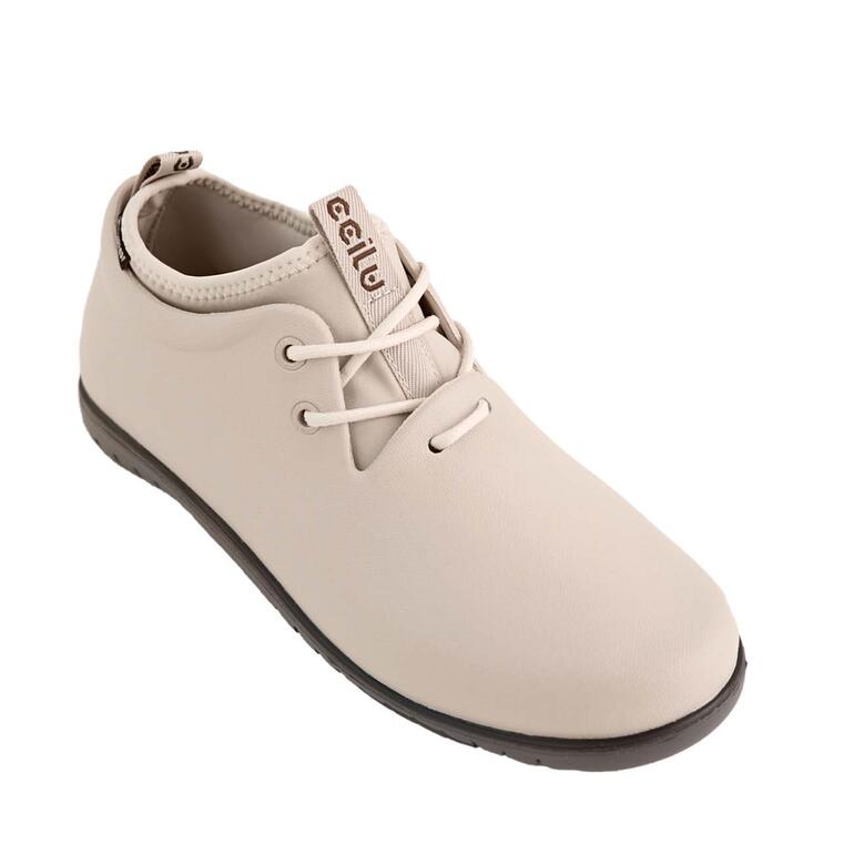Beige Ccilu Regenboots mit Schnürung von der Seite.