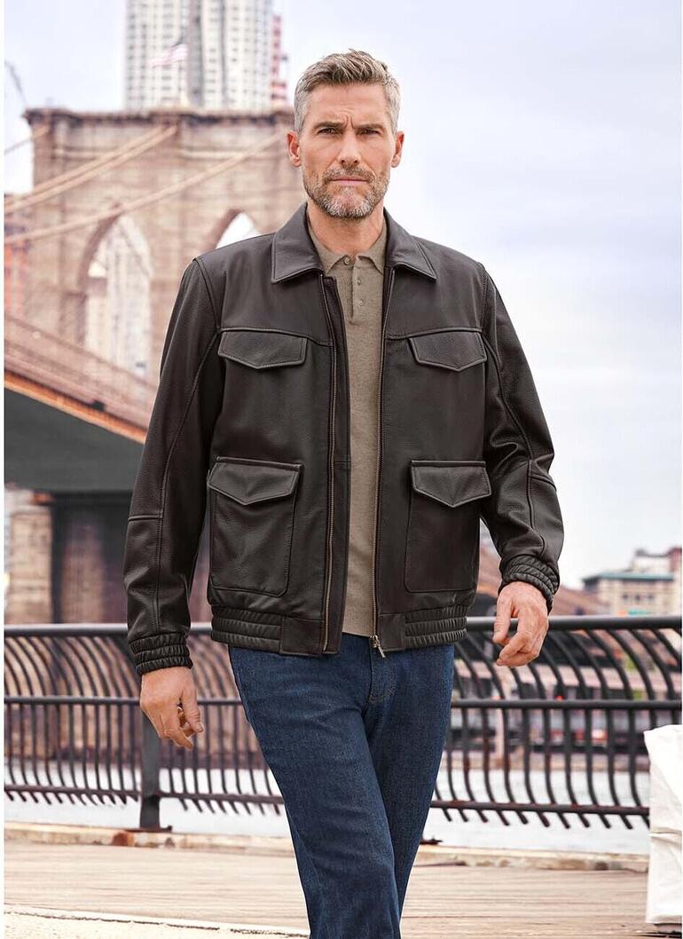 Elchleder-Utility-Jacke Mann in elchlederner Utility-Jacke mit zwei Taschen, elegant wirkend im Freien